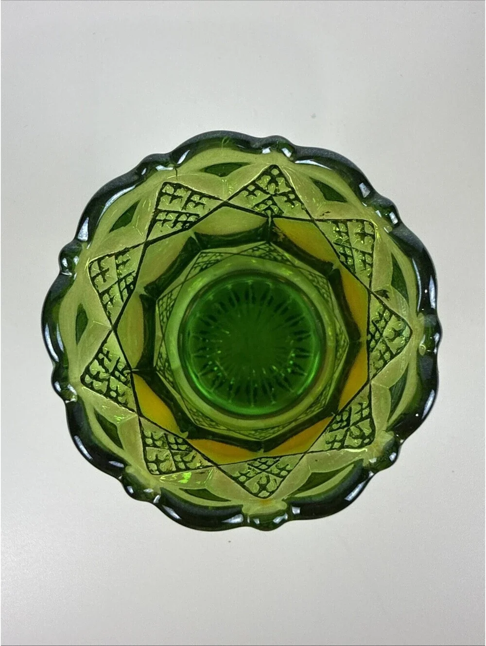 Imperial Green Carnival Glass 3 In 1 Three in One Toothpick Holder Vintage